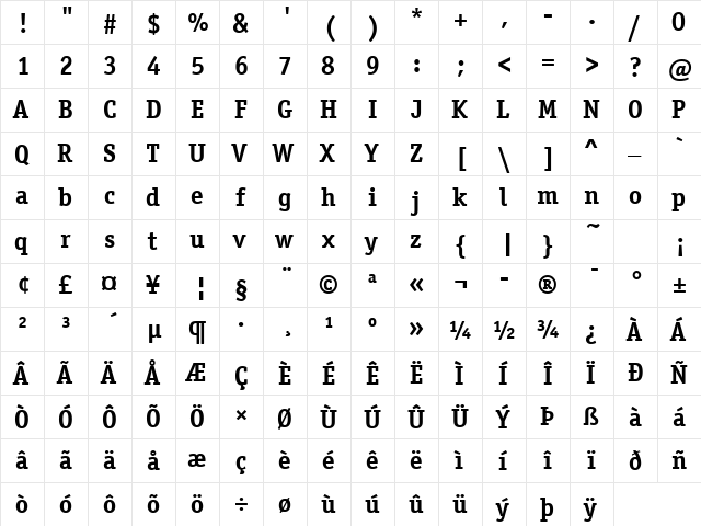 Officina Serif ITC TT Bold  glyph index