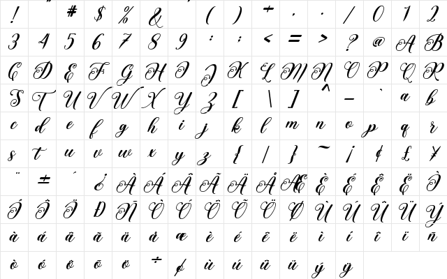 Love Amsterdam Italic Regular  glyph index