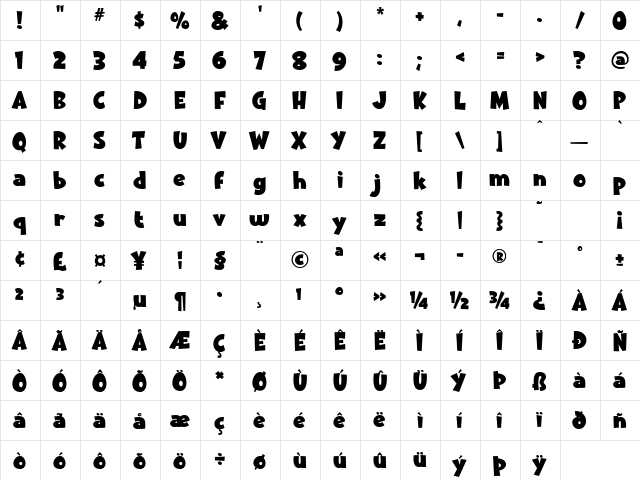 Fido Regular  glyph index