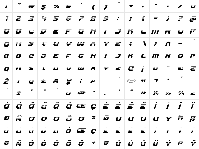 Gunner Storm Halftone Italic Italic  glyph index