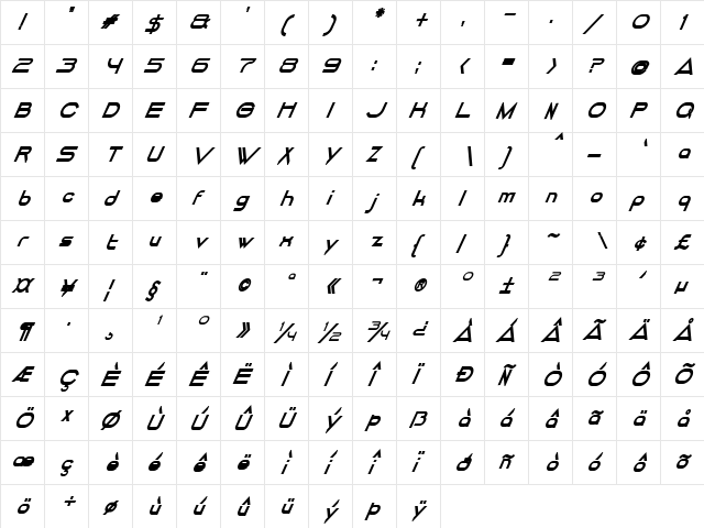 DANCING JUICE Bold Italic  glyph index