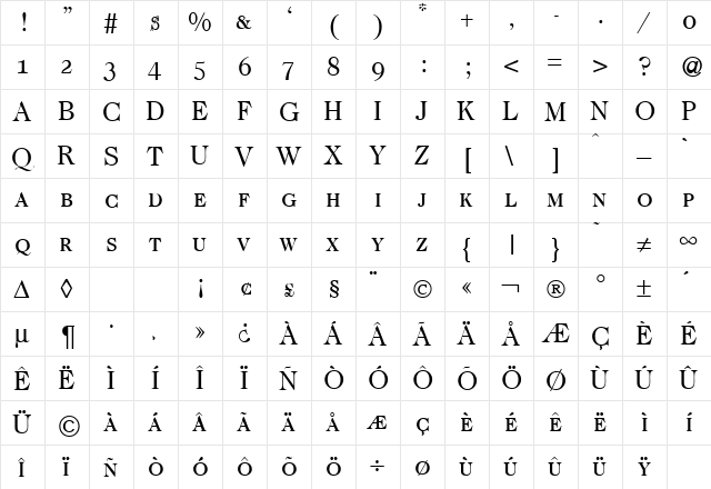 Caslon335Smc Regular  glyph index