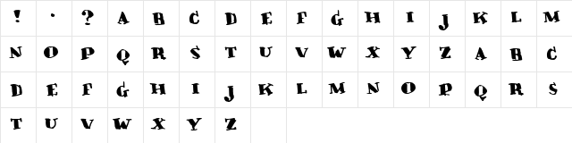 Crunky Regular  glyph index