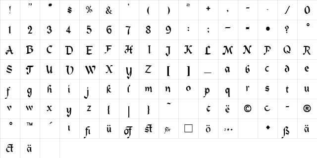 ALPINE Regular  glyph index