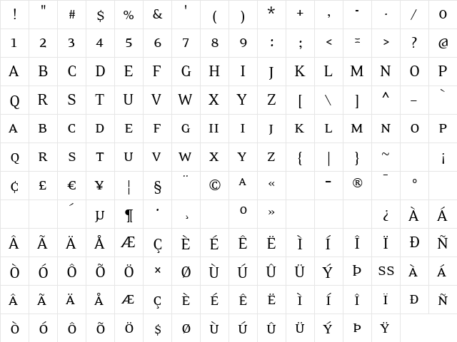 EideticNeoSmallcaps Regular  glyph index
