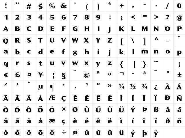 Ocean Sans Std ExtraBold Extended  glyph index