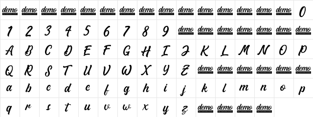 Matane Personal Use Only Script  glyph index