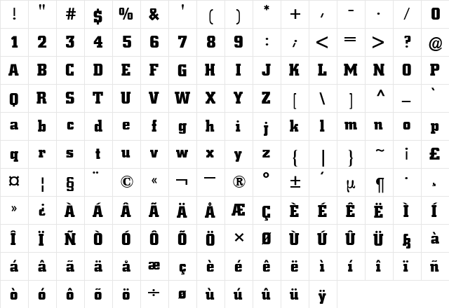 City BQ Bold  glyph index