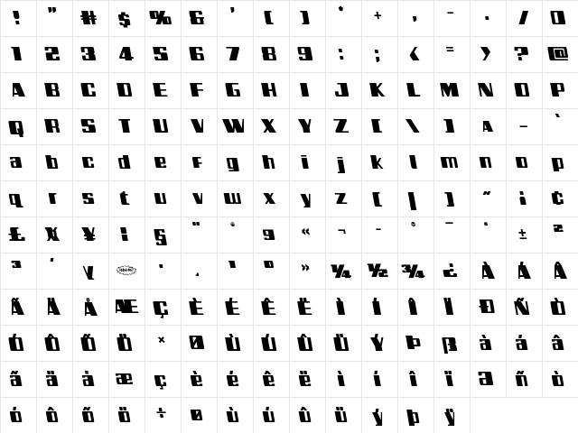 Galactic Storm Leftalic Italic  glyph index