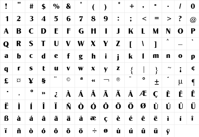 Globe Gothic CG Ultra Regular  glyph index