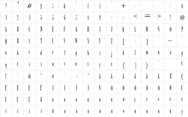 Bonhomi Regular  glyph index