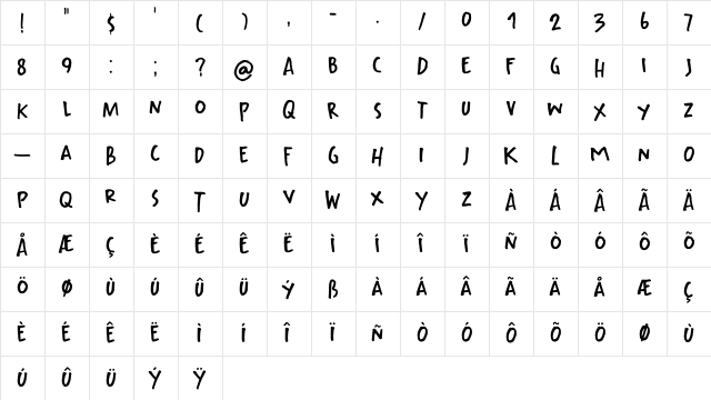 Widdershins DEMO Regular  glyph index