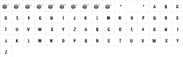 KR Bullseye! Regular  glyph index