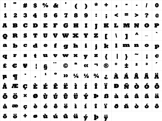 BigSlabHammer Regular  glyph index