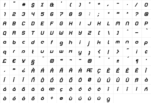 Comsat Regular  glyph index