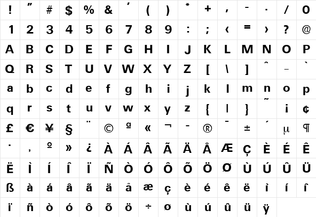 IrvinBecker Bold  glyph index