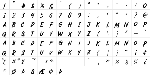 Rashkey Regular  glyph index