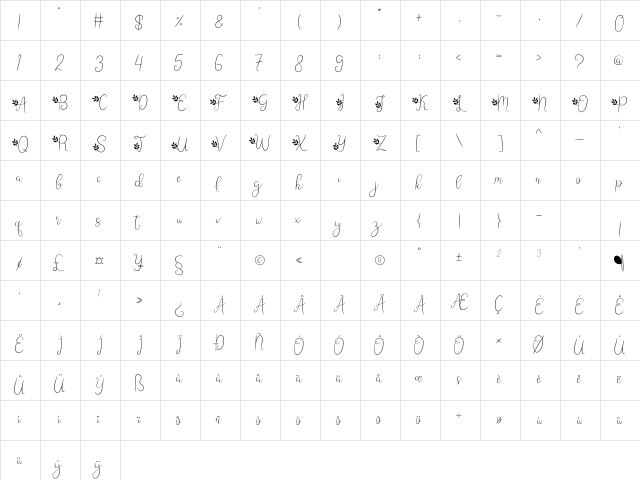 Leafing Regular  glyph index