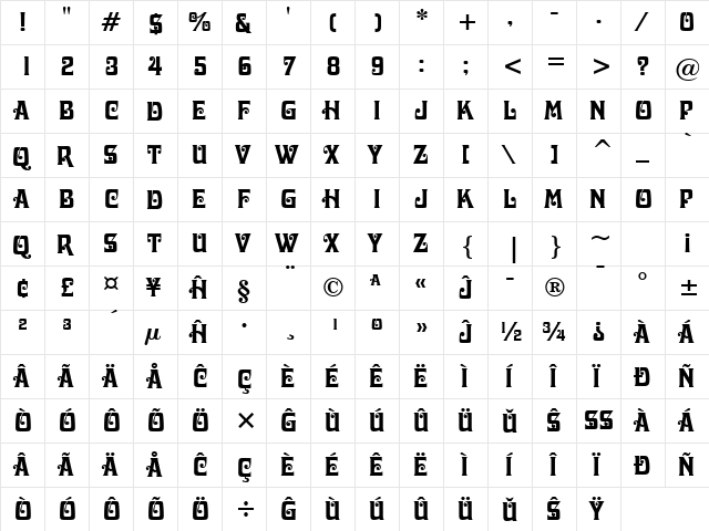 Davida Eo Bold  glyph index