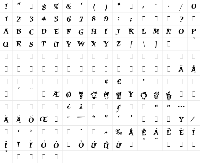 Roquette Plain  glyph index