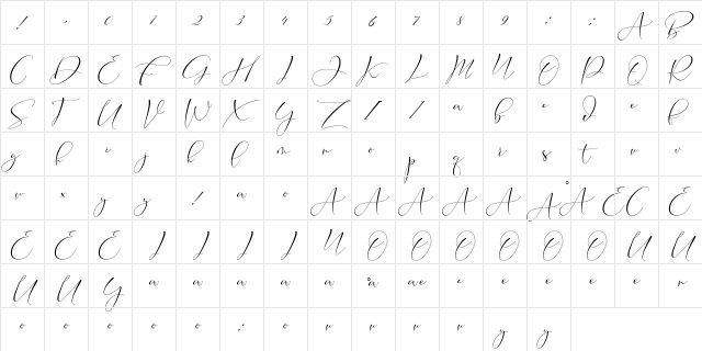 Cameliya Stark Regular  glyph index