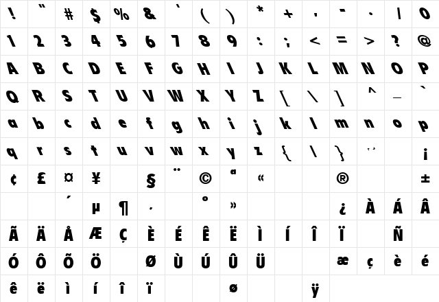 Crunge 3 Regular  glyph index