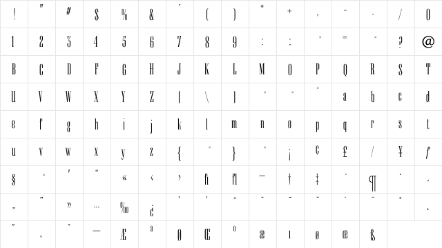 KeyboardMedium Regular  glyph index