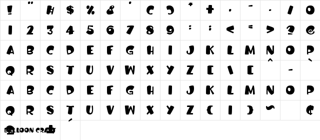 Balloon Craft Regular  glyph index