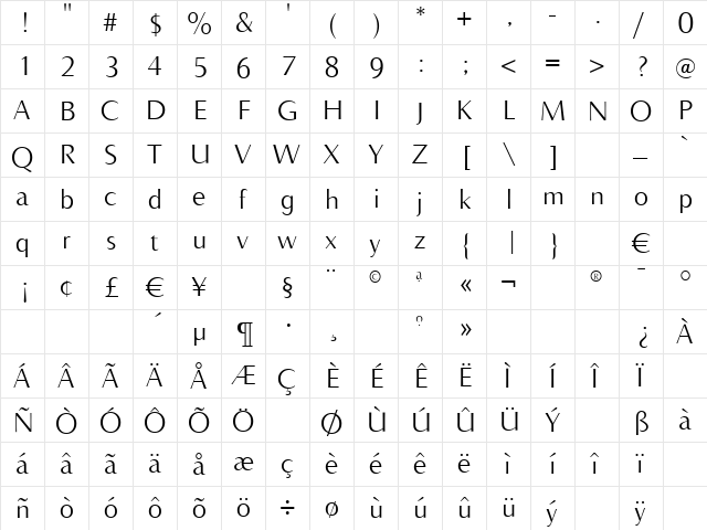 AccentGraphicLight Regular  glyph index