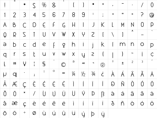 Xtravagant Regular  glyph index