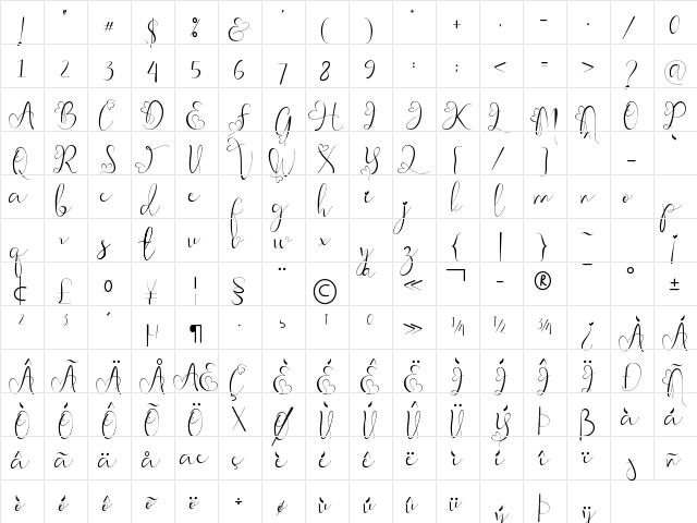 Adellia Regular  glyph index