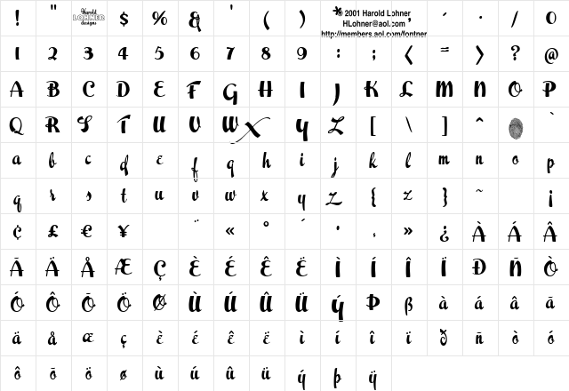 Easter Parade Regular  glyph index