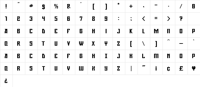 Gagarin Regular  glyph index