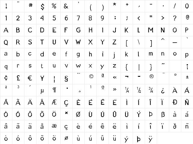 Quickstep Sans Regular  glyph index
