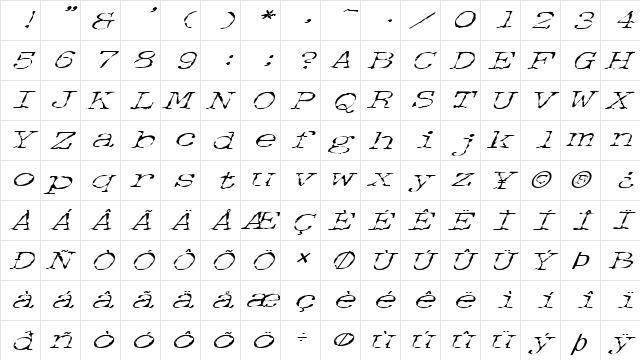 FZ DIGITAL 2 ITALIC Normal  glyph index
