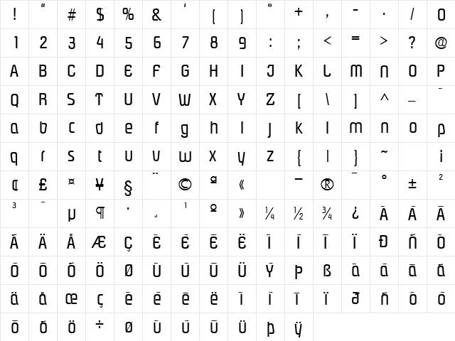 GE Drover Regular  glyph index