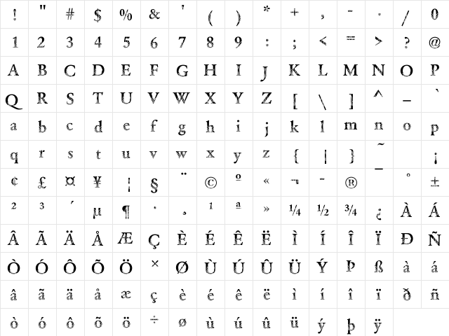 Garamond35 Becker Regular  glyph index