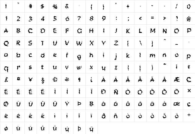 FZ WACKY 55 Normal  glyph index