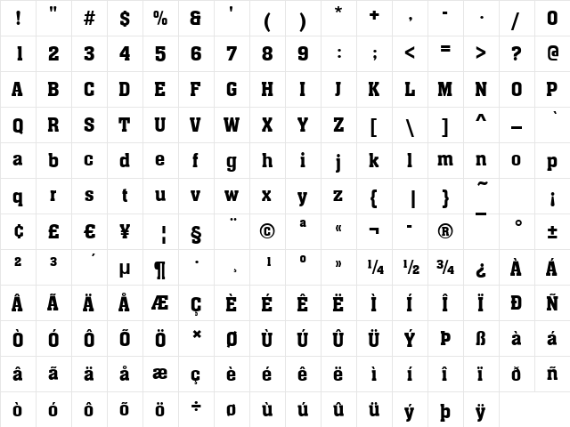 Aargau Regular  glyph index