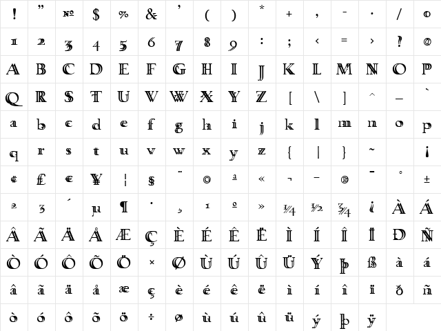 TaskDouble Regular  glyph index