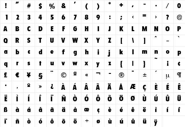 LuisBecker-Heavy Regular  glyph index