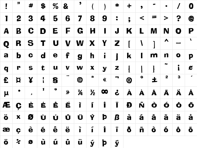 W3DRFont Regular  glyph index