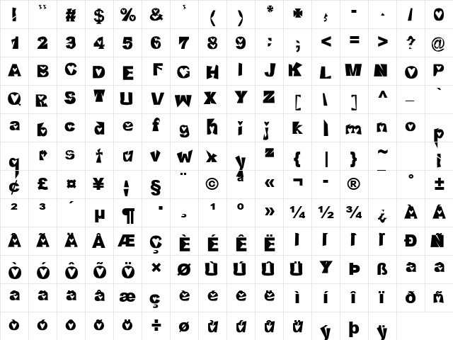 Heartless Valiumwhore Regular  glyph index