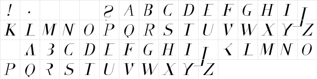 Vaganz Italic  glyph index