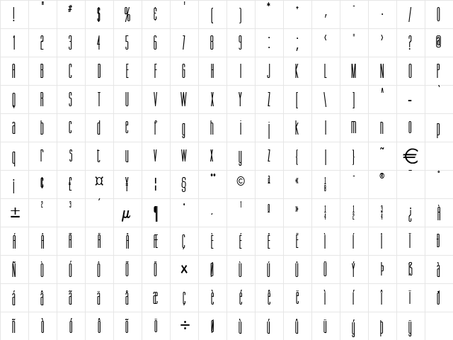 GorgioCondensed Bold  glyph index