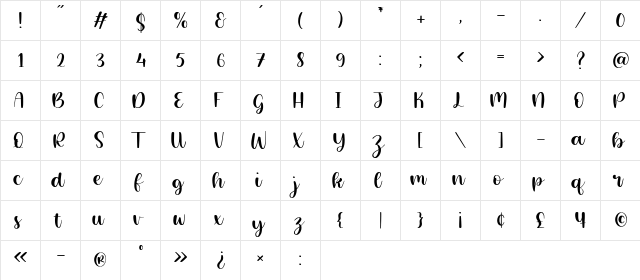 Magical Feather Regular  glyph index