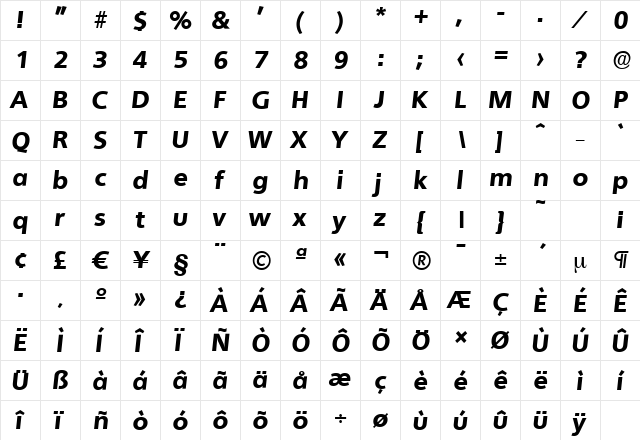 QuebecSerial-Heavy Italic  glyph index