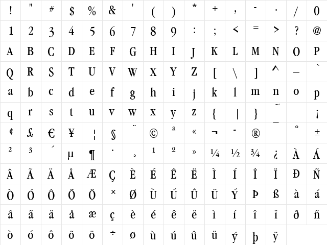 Garfeld-Nova-Cd Regular  glyph index