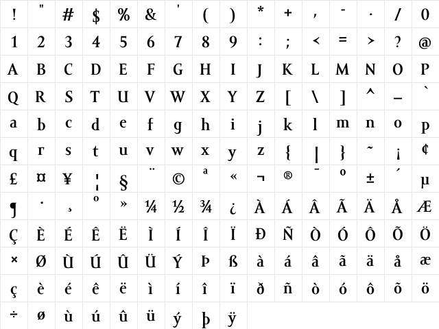 Amor Serif Pro Bold  glyph index