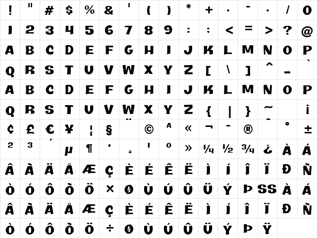 Java Kick BTN Ext Regular  glyph index